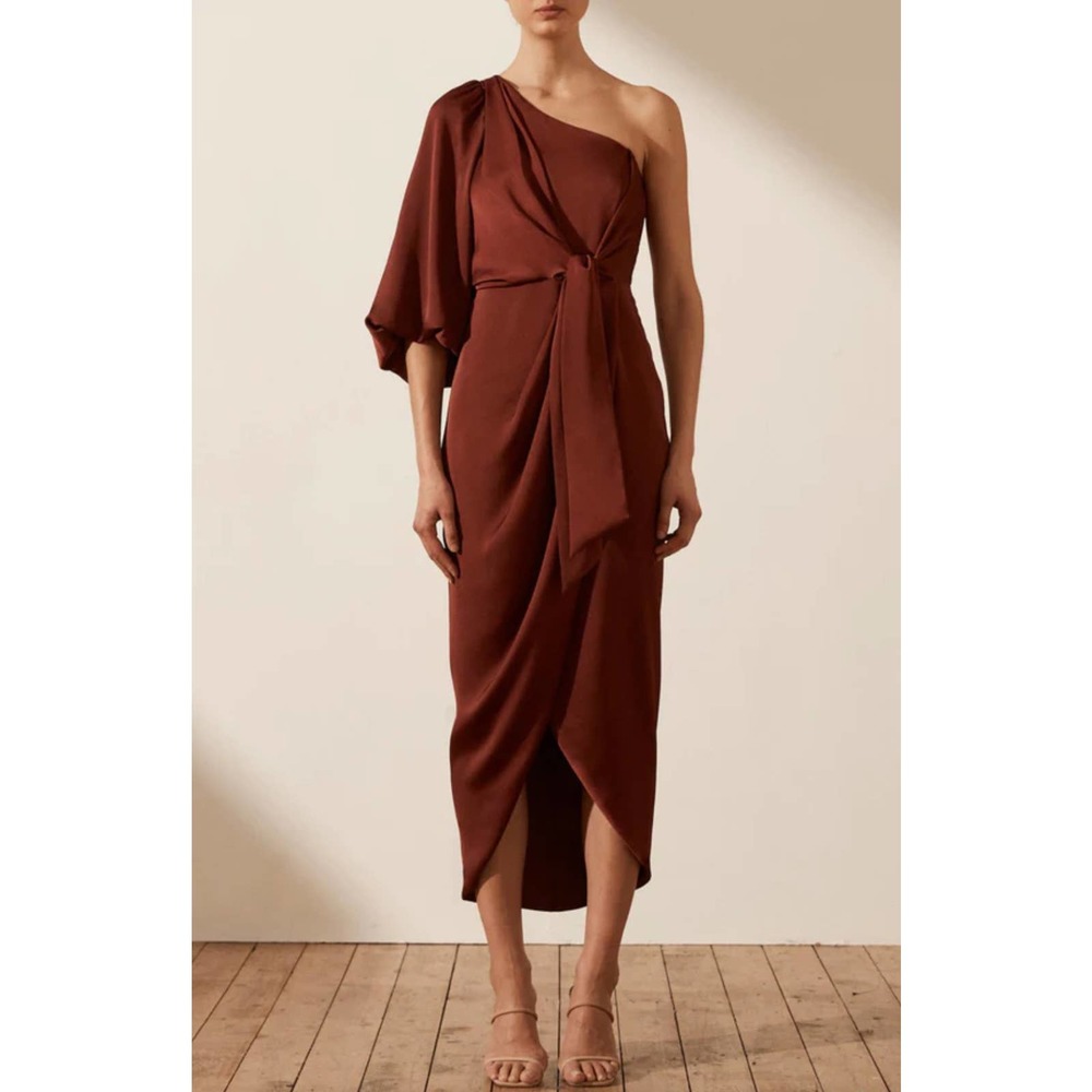 Shona Joy Luxe Tie Front One Shoulder Dress, 12
